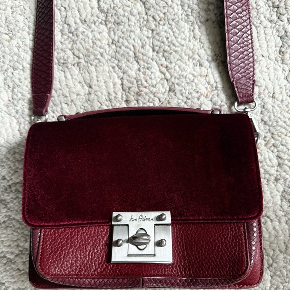 Sam Edelman Burgundy Pebbled Leather Velour Crossbody or Shoulder Bag - Picture 1 of 9
